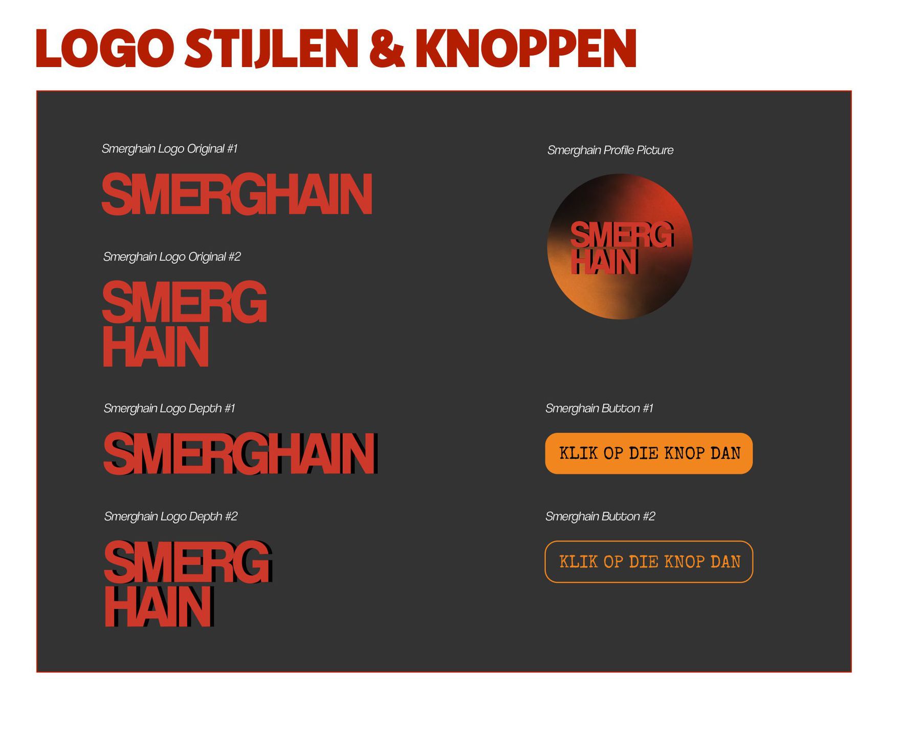 Four Smerghain logo variants, a profile picture and two button styles